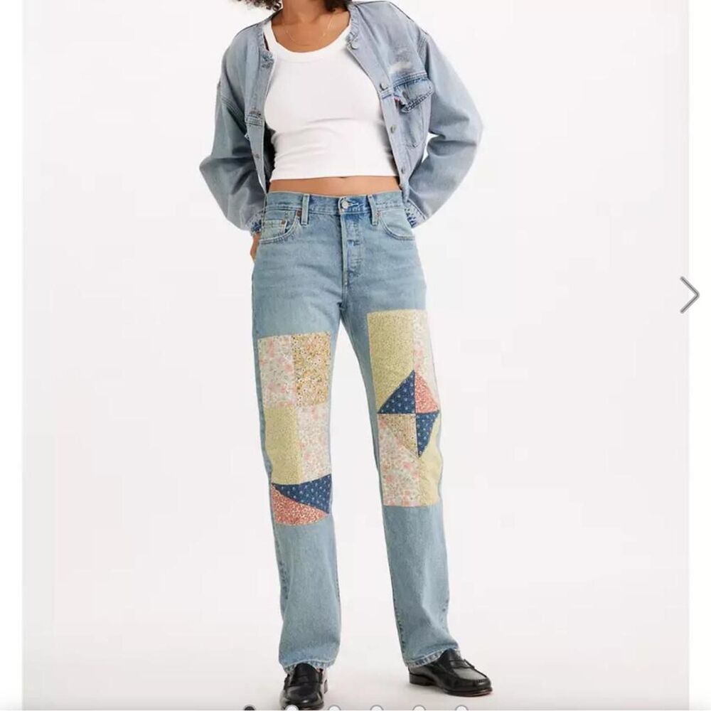 Levi’s Premium Patchwork Straight Jeans Size 29 Boho Festival